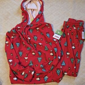 Peanuts Festive Red Pajama Set with Snoopy and Trees
